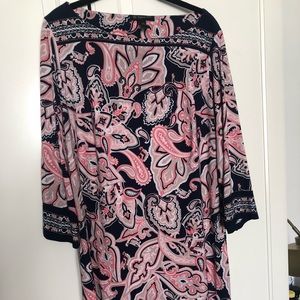 INC Pink and Navy Patterned Shift Dress